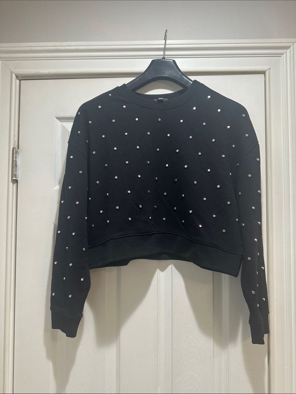 Cropped Black Sweatshirt with Stud Embellishments